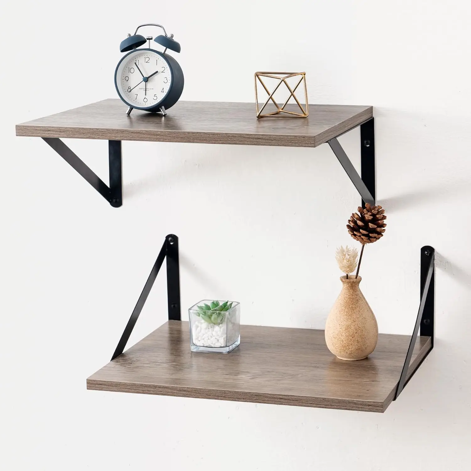 

Deep Floating Shelves for Wall, 12 Inch Deep Floating Shelves Set of 2, 16W x 12D Rustic Grey Wood Large Wall Mounted S