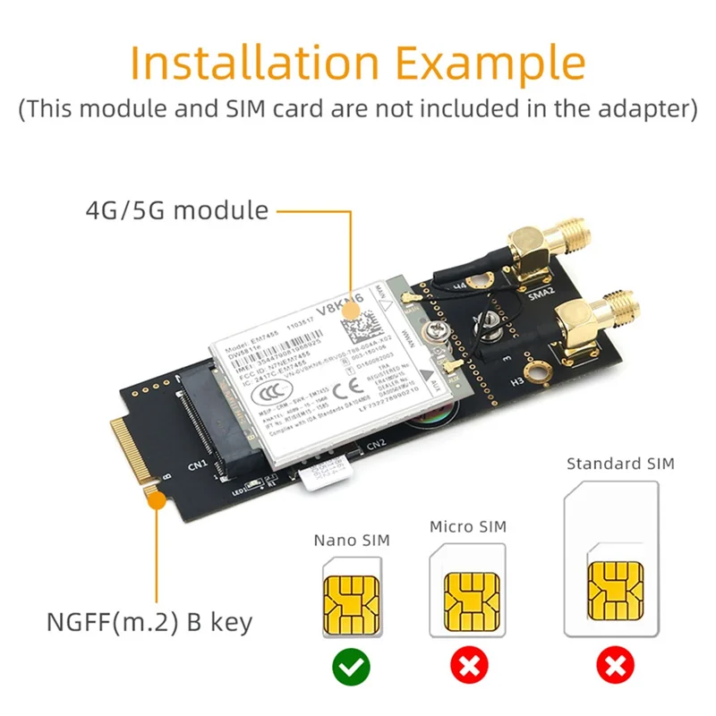 

Адаптер беспроводного модуля M.2 Key-B со слотом для SIM-карты, черный для NGFF 3042 3052 M2 B Key Card