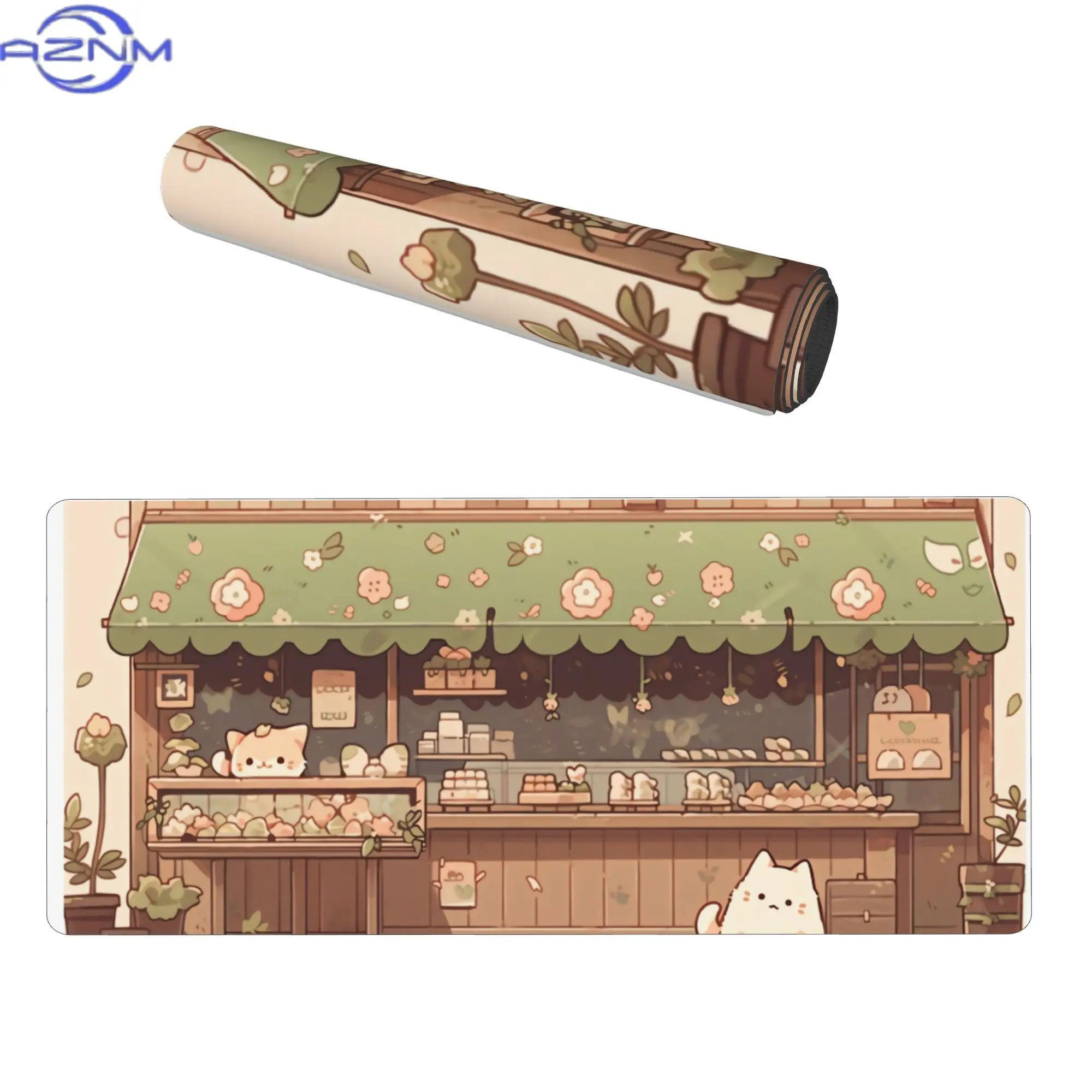 Cat Bakery Aesthetic Green Shop Large Desk Mat for Gaming and Streaming Stations Adds a Bold Statement to Your Setup