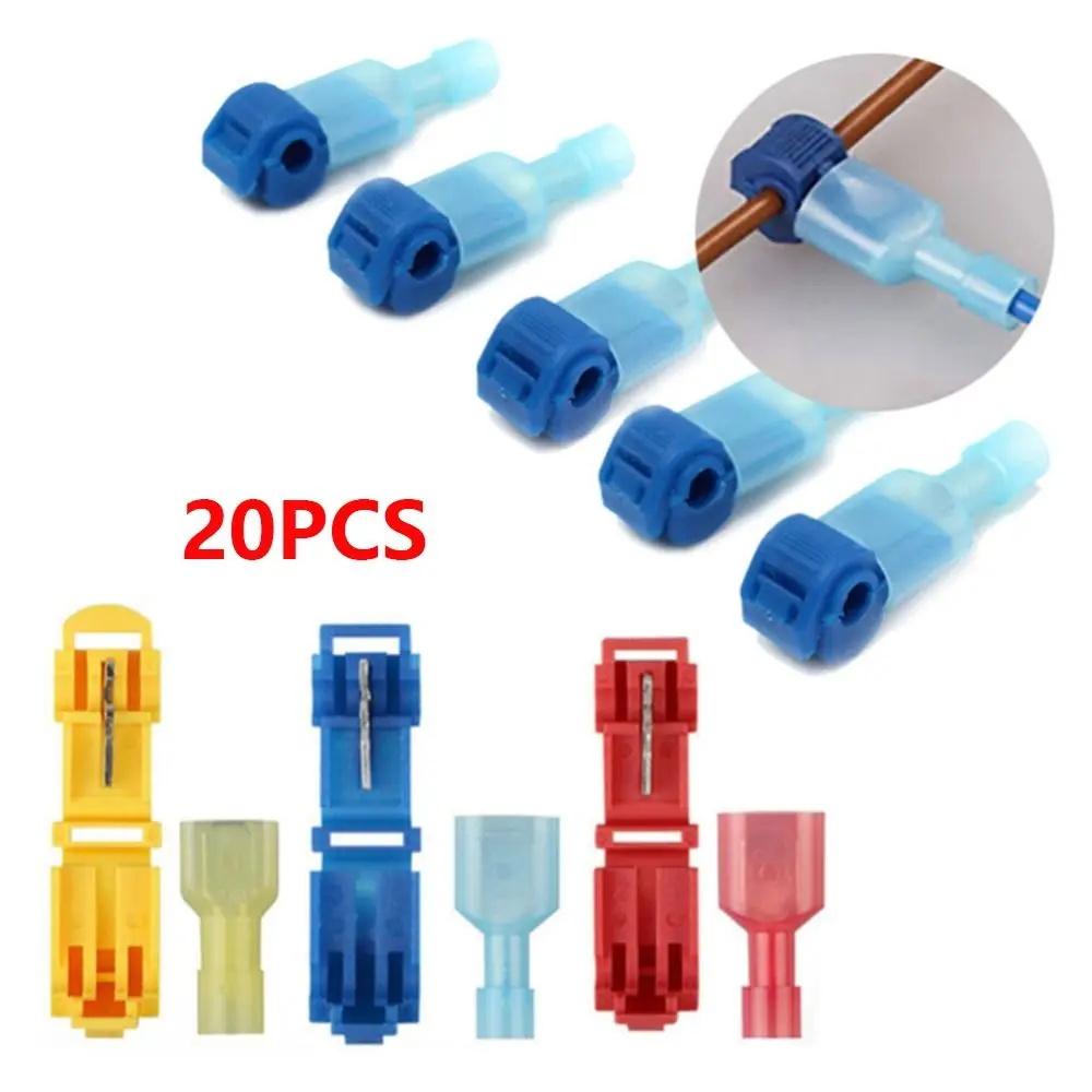 20 sztuk/zestaw zatrzask Splice z zaciskami i zaciskami wodoodporne złącze plastikowy do kabla szybkie elektryczne zaciskane w kształcie litery T