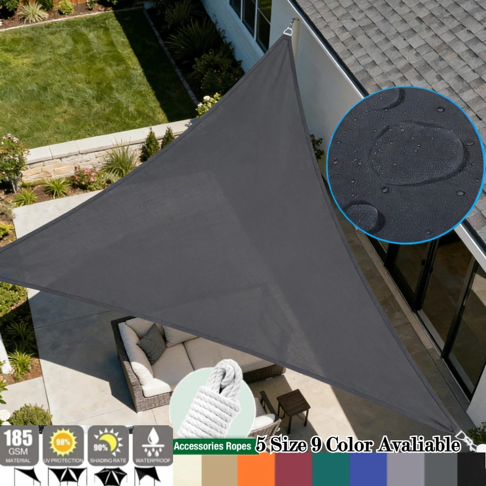 Large Triangle Sun Shade Sail Waterproof 98% UV Block Outdoor Garden Patio Sun Shelter Awning Canopy with Ropes Backyard Tents