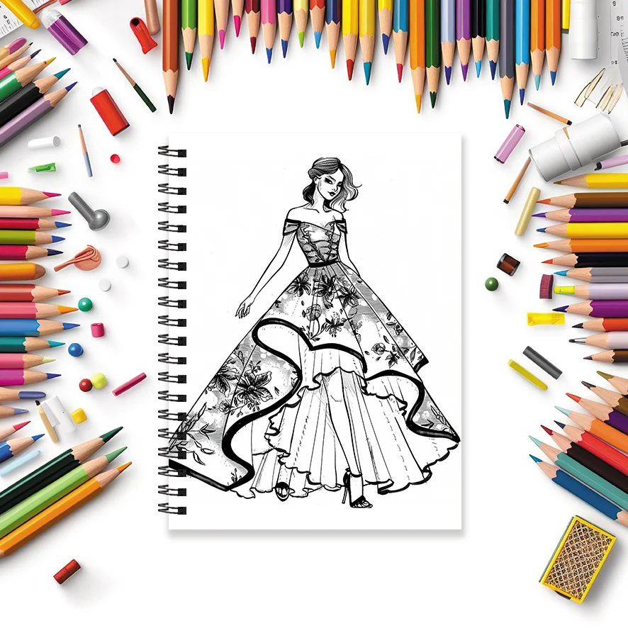 Coloring Book - 8.3x 11.2 inches 32 pages Evening Dress Coloring Book - An ideal gift for family or friends