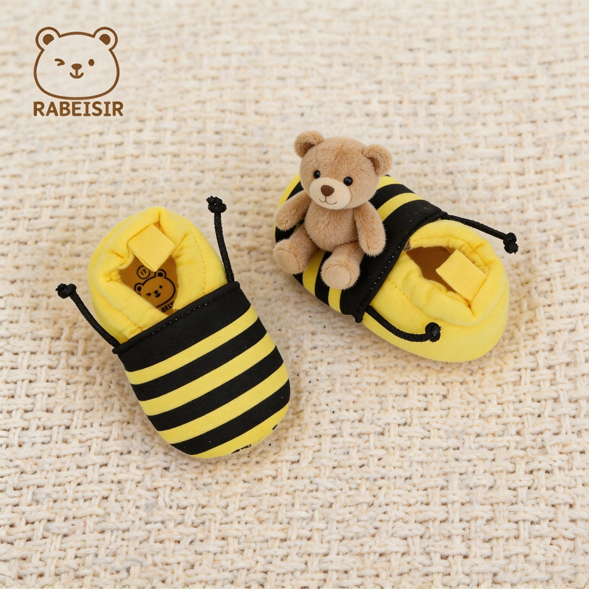 Baby Shoes Boy Girl Cartoon Bee Striped Cute Casual Soft Sole Lightweight First Walkers Crib 0-18M