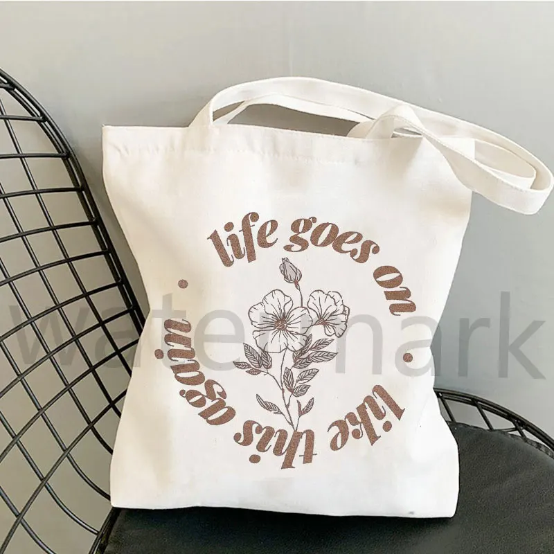 shopper bag Life Goes On Shopping Bags anime gift tote bag Inspired Tote Bag Kpop cute totes canvas bag supermarket bag