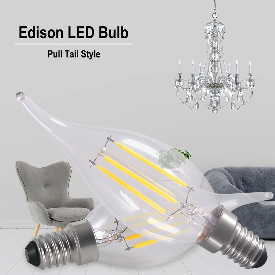 Ampoule LED E14 2W/4W/6W, chandelle à Filament rétro Edison ac 220v C35, blanc chaud/froid, économie d'énergie 360 degrés, 10 pièces