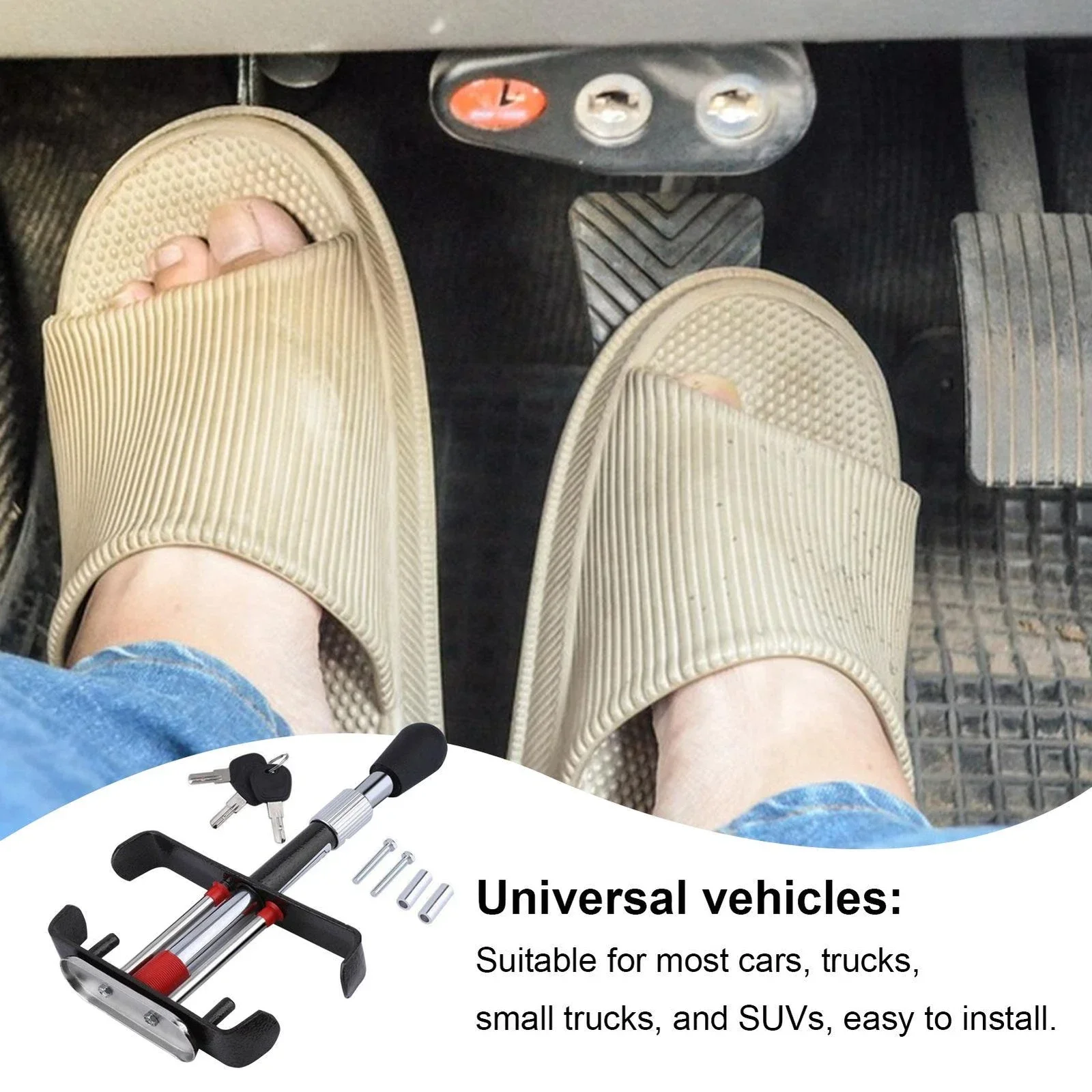 Foot Pedal Lock Car Lock Secure Brake Lock Security Anti Theft Device Stainless For SUVs Most Cars Small Trucks Kit