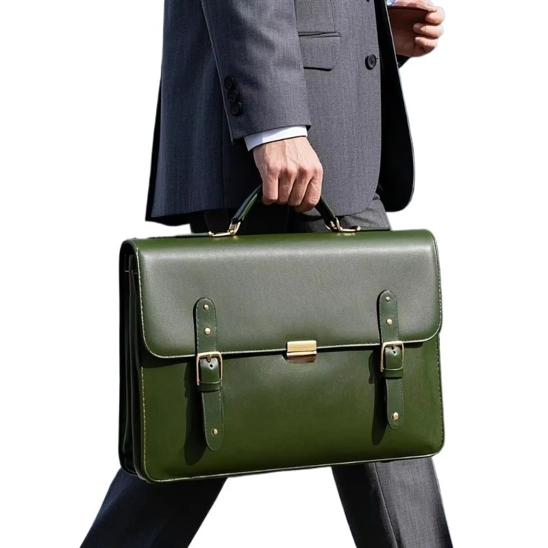 Mallette de médecin en cuir vert Olive pour hommes d'affaires, sac pour ordinateur portable pour avocat
