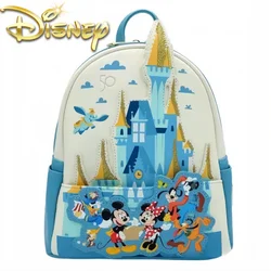 New Selling Arrival Disney Loungefly Disney 50th Anniversary Mickey Minnie Backpack Anime Double Strap Shoulder Bag  Girl Bag