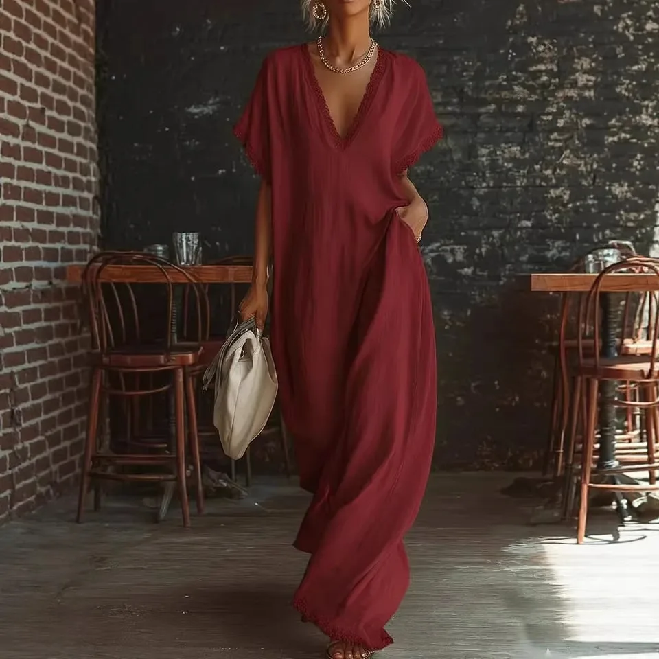 Elegant Lace Long Dresses 2026 Women's Summer Short Sleeve Loose Dresses Fashion Casual Party Dress Vestidos For Female Robes - Image 4