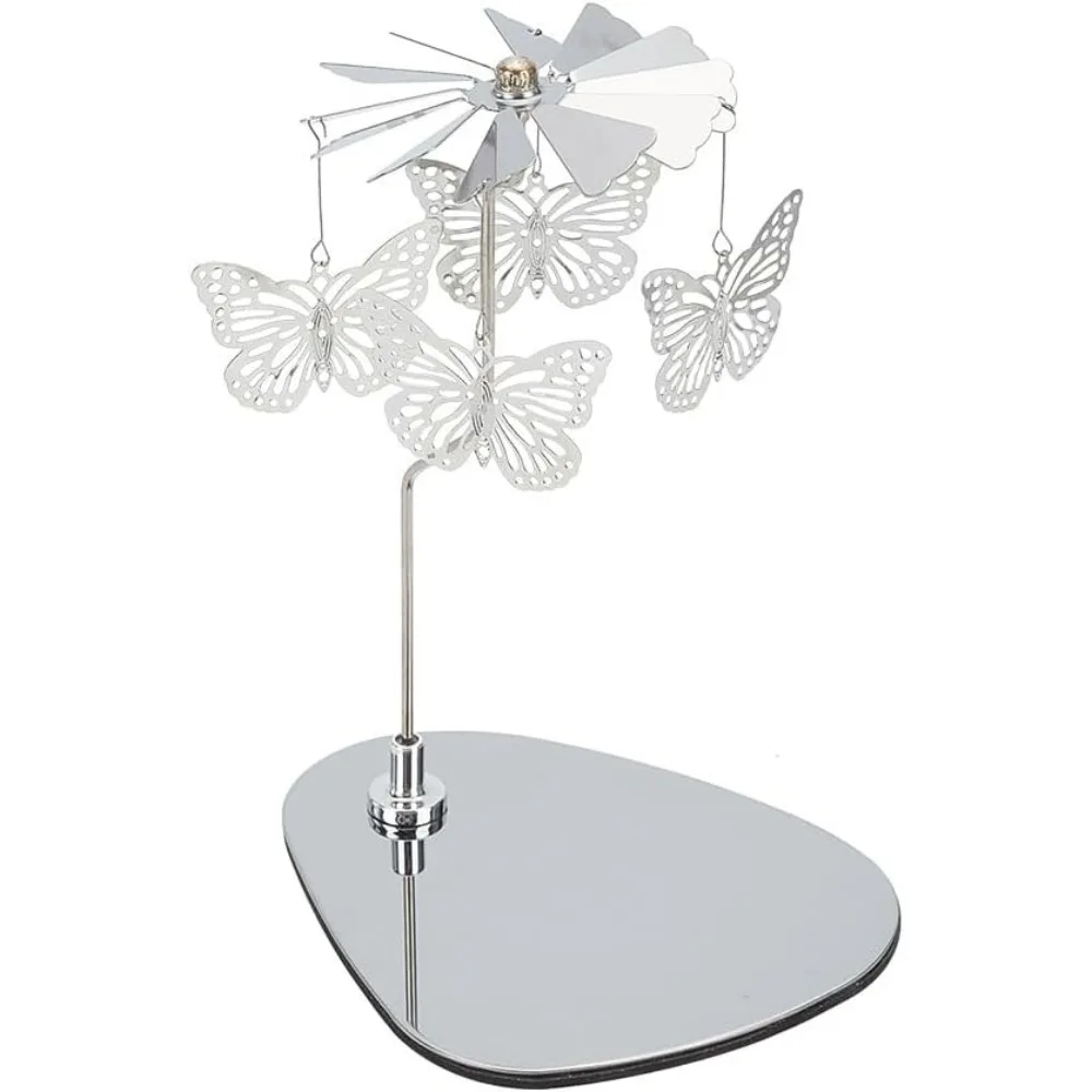 Spinning Candle Holder with Tray Butterfly Silver Carousel Candle Spinner Windmill Metal Rotating Tea Light Candle Holder