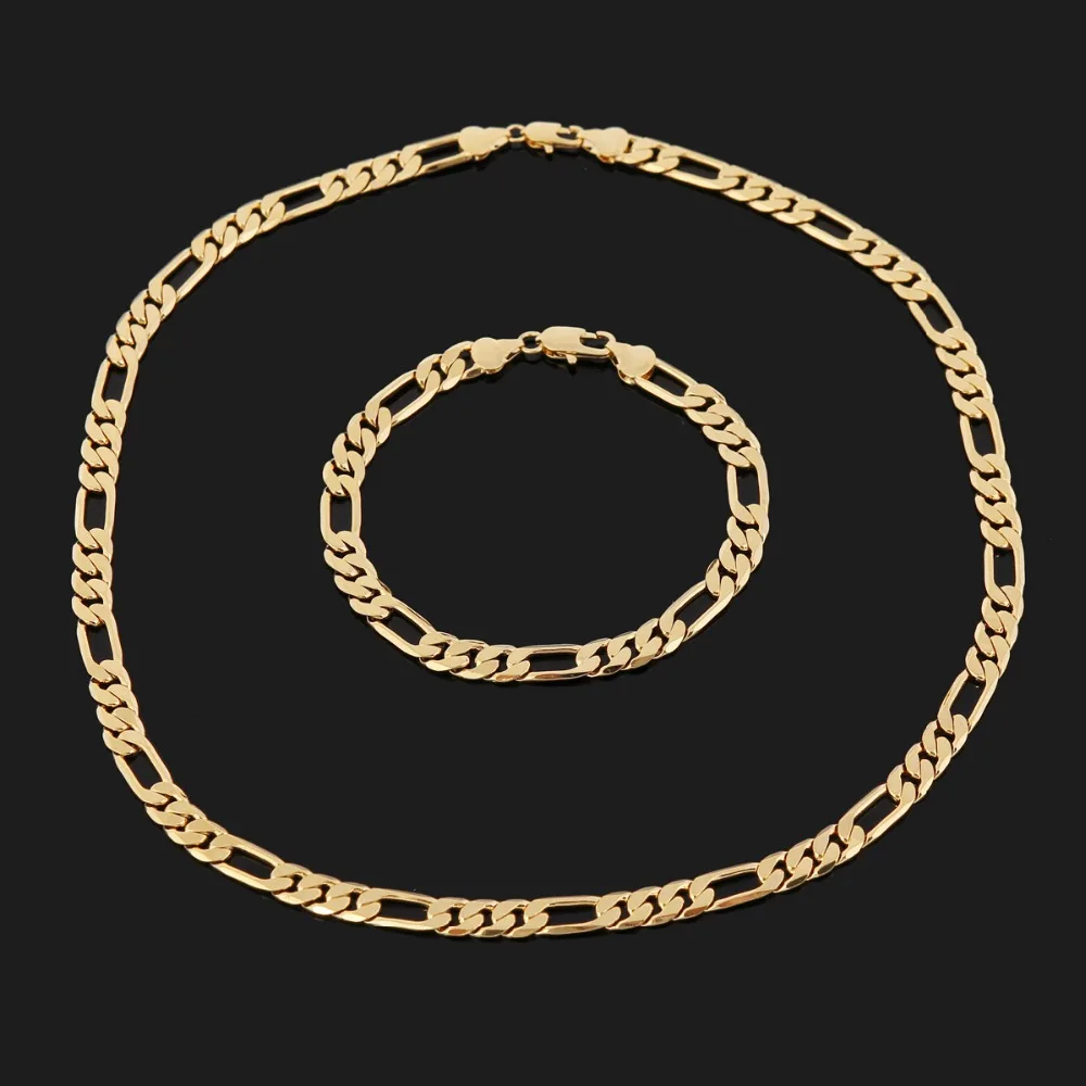 Noble 925 Sterling silver 18K gold 8MM Width chain bracelets neckalce for women men fashion wedding punk jewelry sets