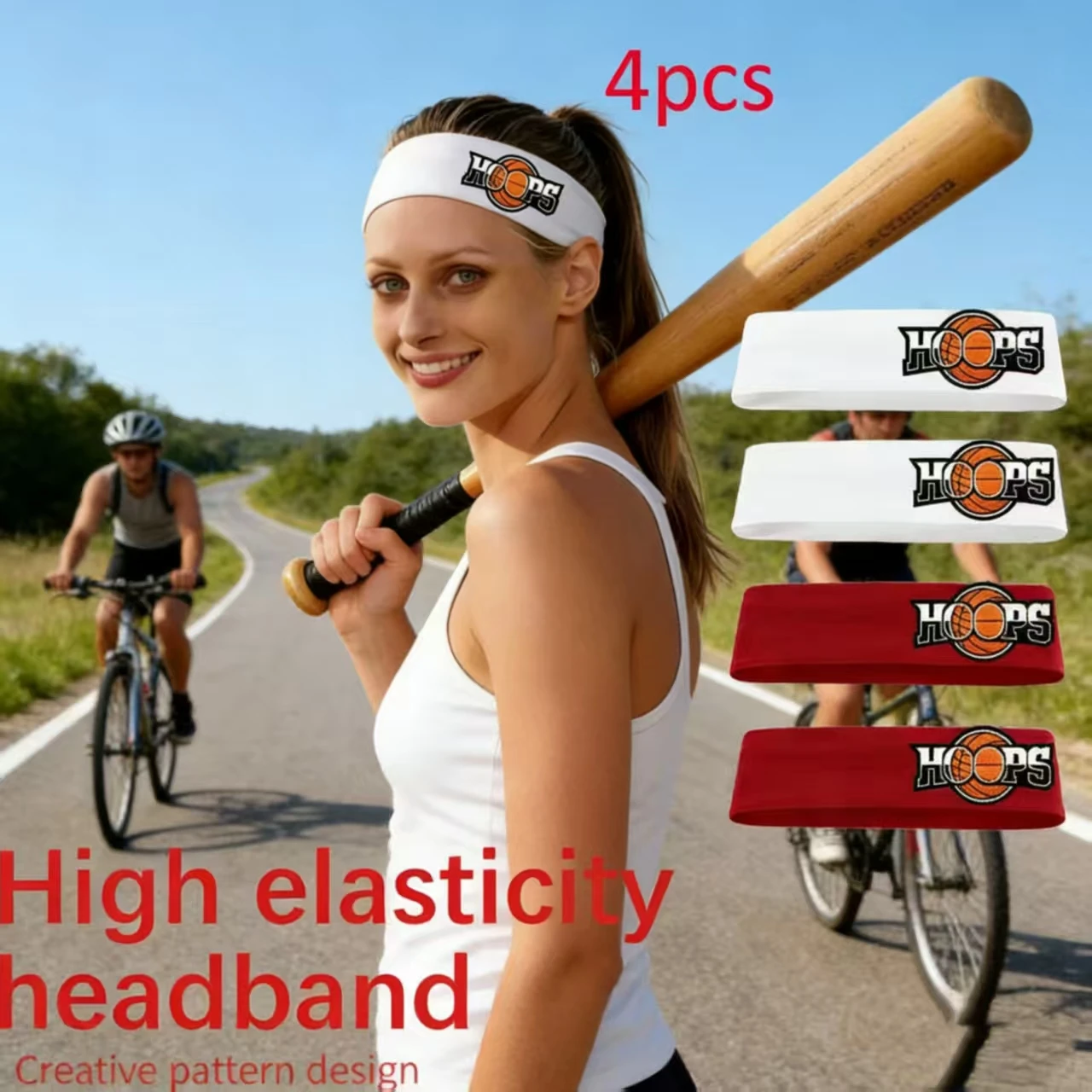 

4 шт., мягкая спортивная повязка на голову унисекс, устойчивая к поту, подходит для йоги, баскетбола, фитнеса, езды на велосипеде с индивидуальными узорами