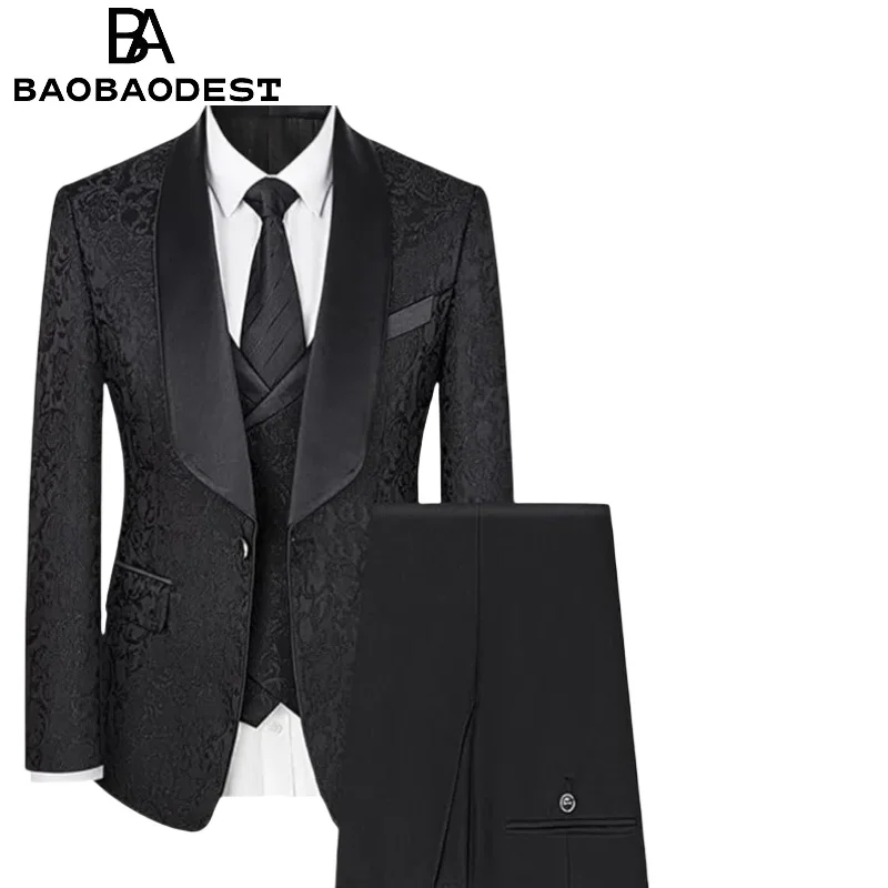 

Men's 3-Piece (Jacket+Vest+Pants) Paisley Suit Set | Slim Fit Shawl Collar Tuxedo for Wedding/Formal Events Set for Groom & Form