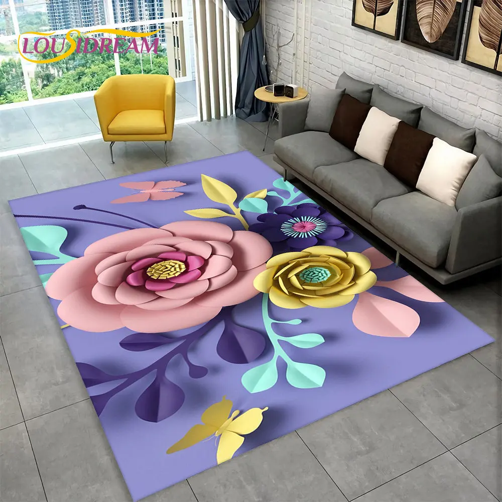 

3D Nordic Luxury Flower Floral Area Rug Large,Carpet Rug for Home Living Room Bedroom Sofa Doormat Decor,Kid Non-slip Floor Mats