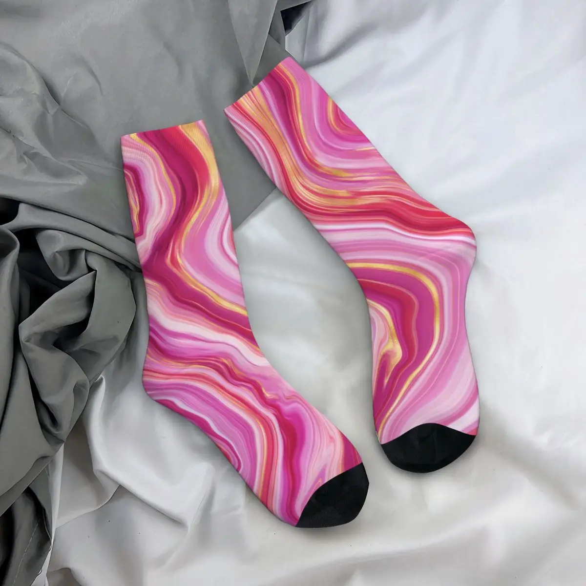 Marble Print Stockings Female Pink Liquid Socks Quality Funny Socks Spring Climbing Non Slip Printed Socks Gift