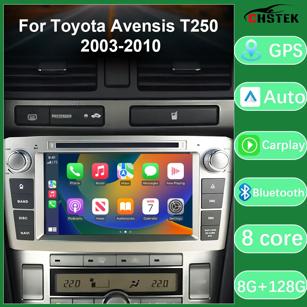CHSTEK Android 11 Car Stereo 8‑Core Wireless CarPlay & Android Auto Bluetooth GPS Touchscreen For Toyota Avensis T250 2003‑2010