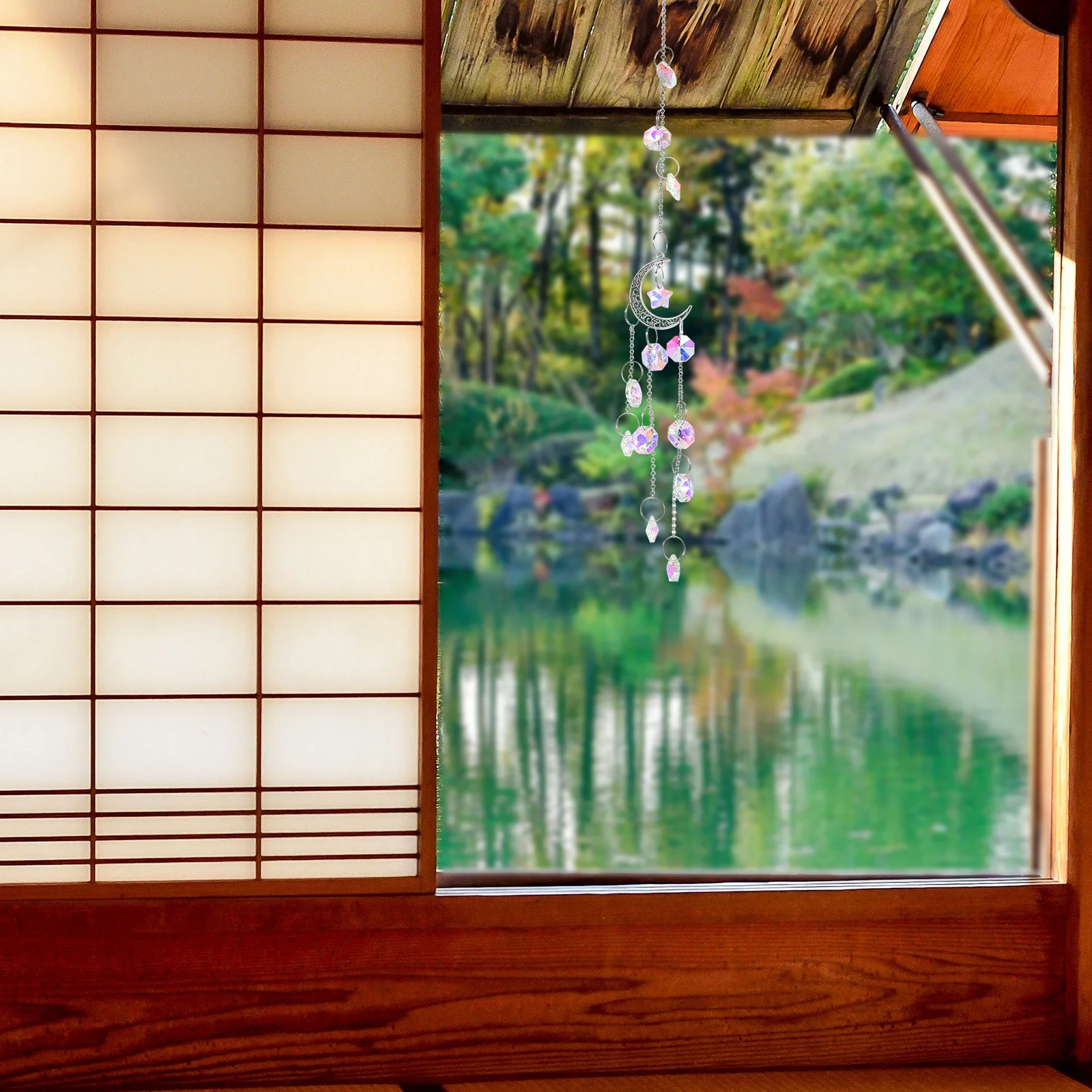 

1Pcs Crystal Ball Pendant Moon Star Sun Catcher Hanging Decor for Office Garden Living Room Elegant Auto Hanging