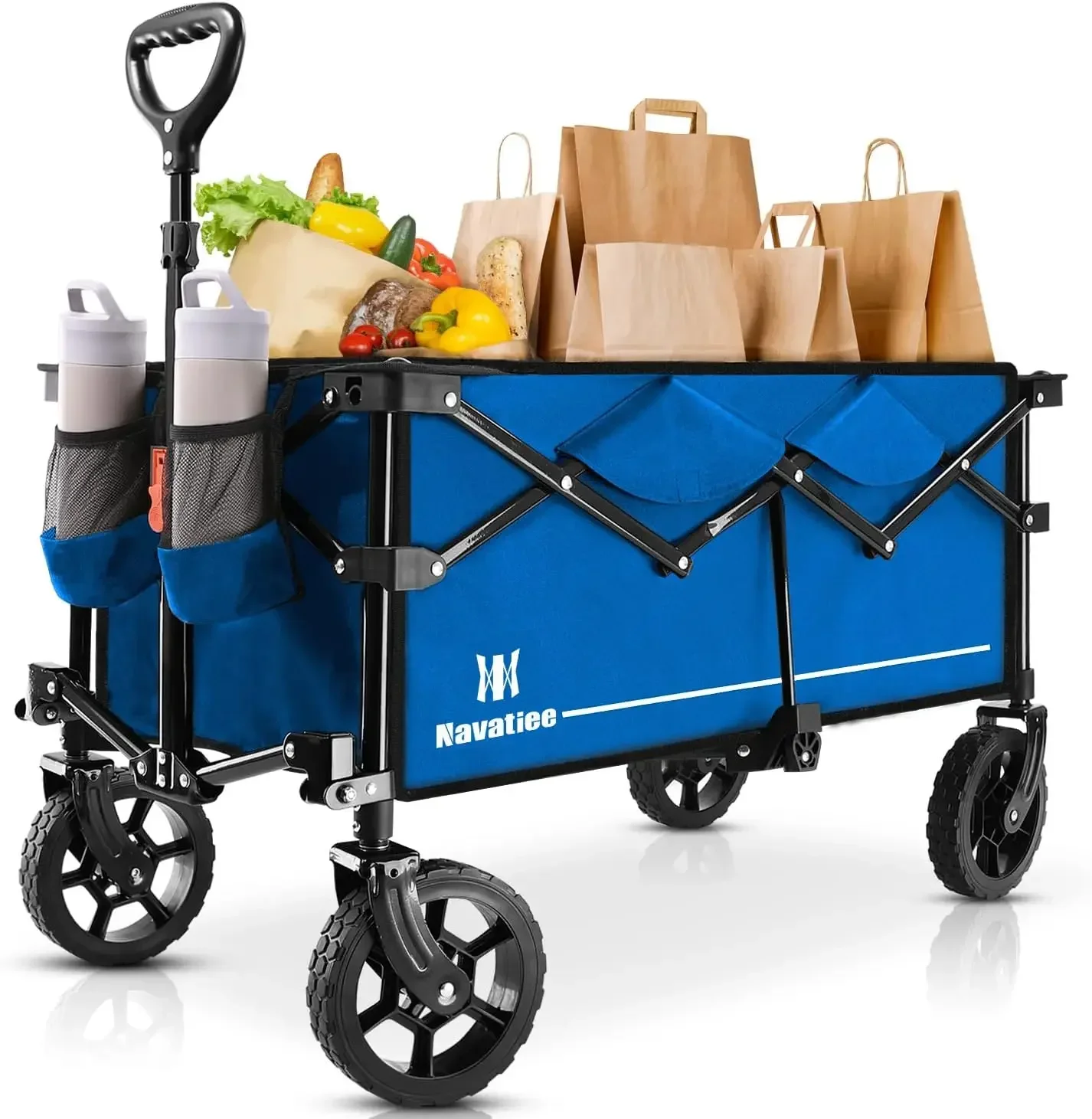 

Collapsible Wagon, Heavy Duty Folding Wagon with Drink Holders, Large Capacity Foldable Utility Grocery Wagon Cart