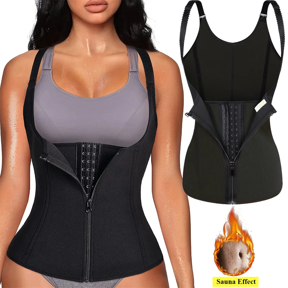 Cintura trainer tank top para mulher zíper corpo shaper barriga controle sem mangas topo, activewear feminino corpo moldar roupa interior