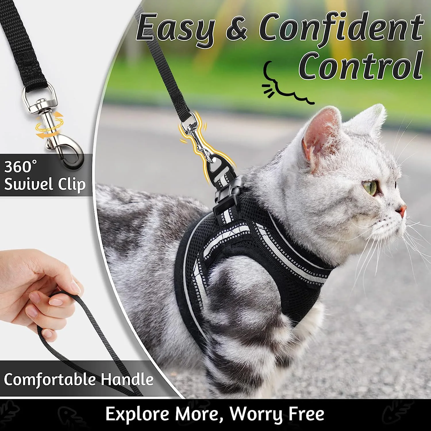 Cat Harness and Leash Set for Walking Escape Proof, Adjustable Soft Kittens Vest with Reflective Strip for Cats, Comfortable Out