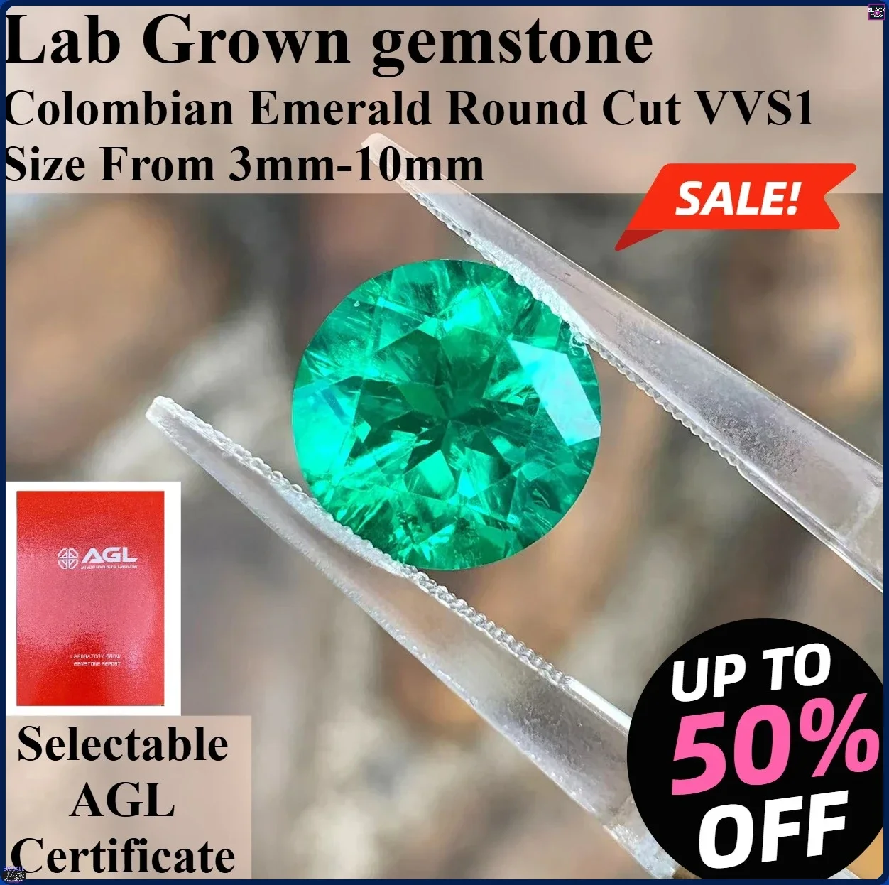 

Lab Grown gemstone Colombian Emerald Round Cut Available Hydrothermal Hand-cutting With Certificate For Jewelry Diy Making