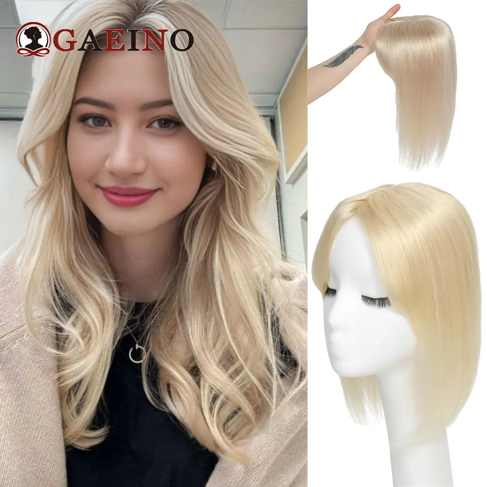 

Женский топпер из 100% человеческих волос, парики для женщин, топперы для волос с челкой, шелковая основа, зажим в топпер, часть волос с зажимами в