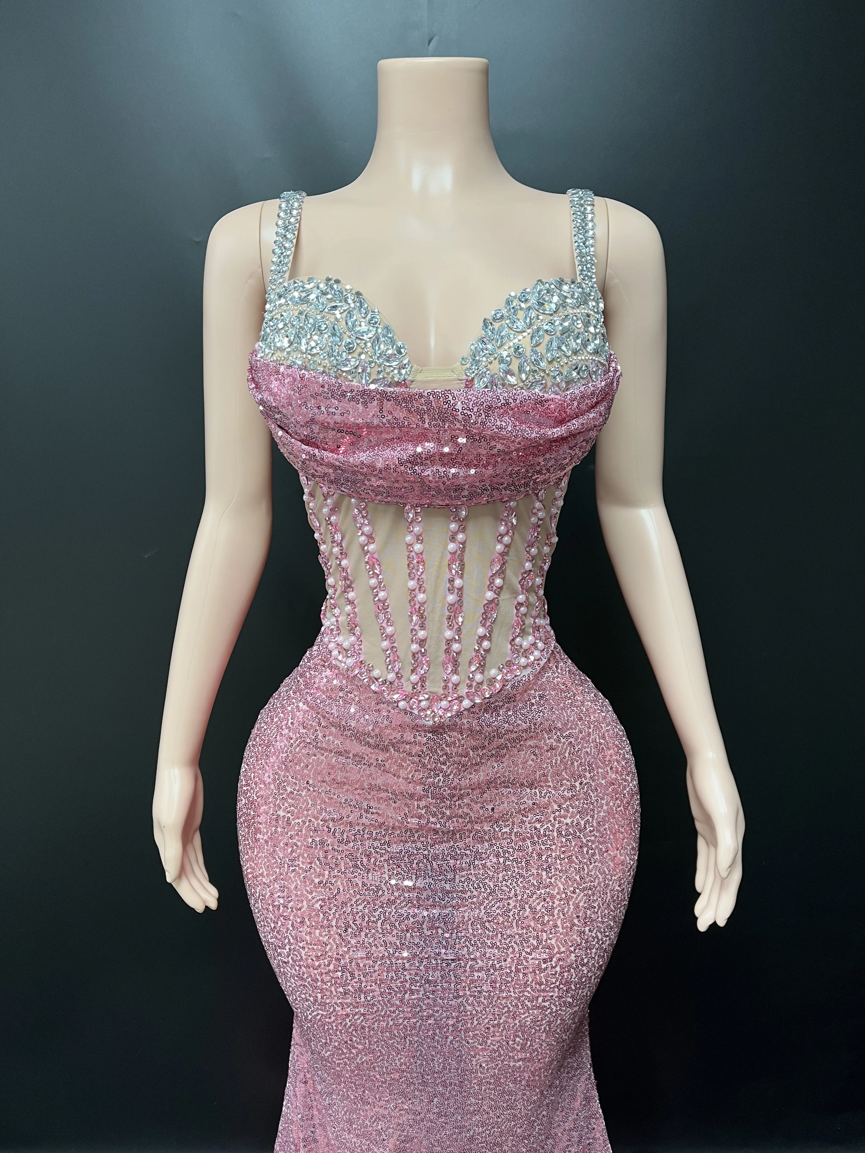 Elegante rosa strass glitter vestido de noite cocktail festa de aniversário vestido de festa de casamento vestido de sereia africano