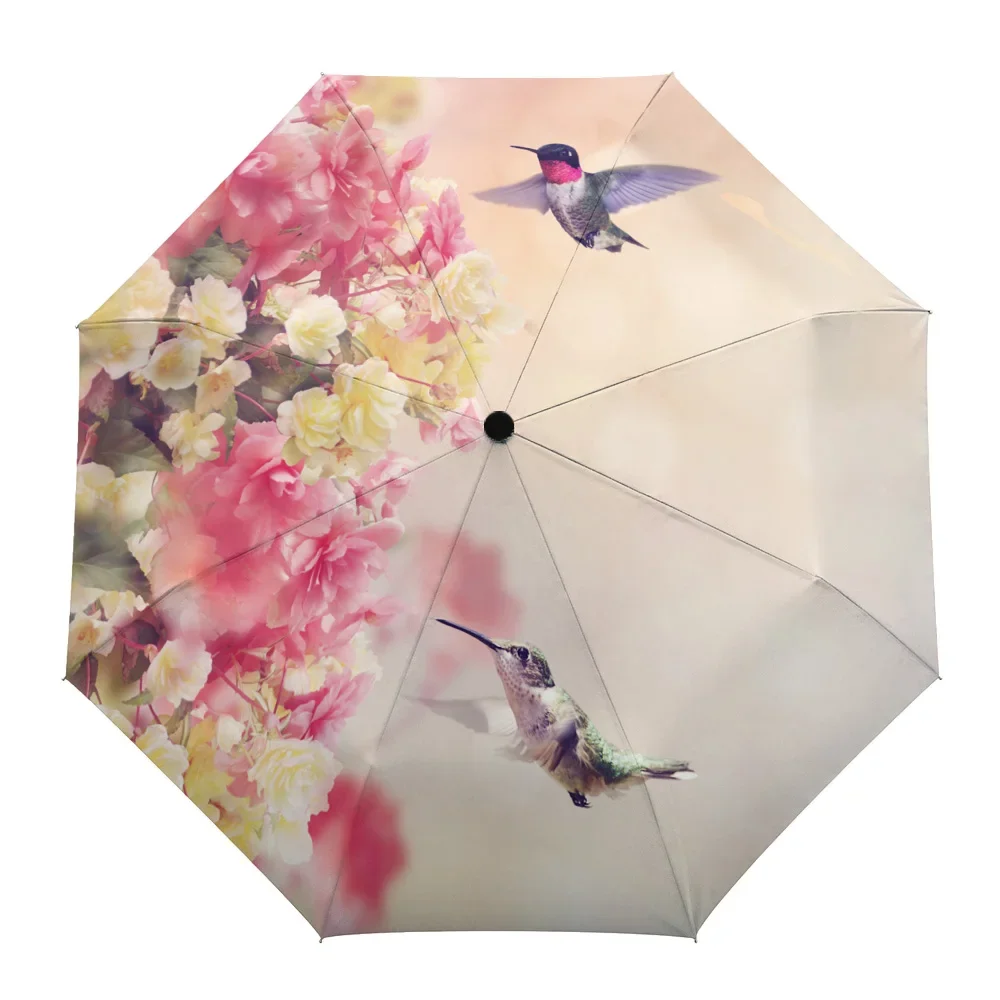 Bird Flowers Sunshade Parasol Umbrella Non Automatic Eight Strands Foldable Rain Umbrella for Women Kids