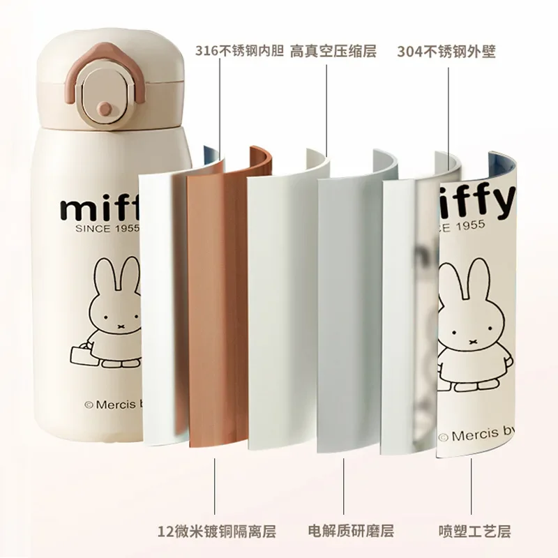 Miffy Cup 316 Stainless Steel Vacuum Cup 420ml Miffy Portable Kawaii Thermos Cup Anime Cartoon Thermos Bottle Children Girl