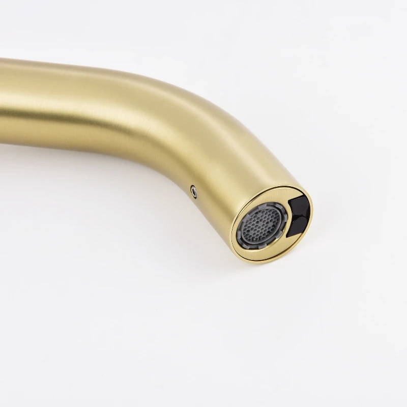 

Automatic infrared sensor faucet Stainless steel wall-type brushed gold hot and cold double basin faucet