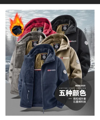 

2025 Men's Winter Sherpa Cotton Jacket Casual Warmth Outdoor Bicycle Retro Style Hooded Thickened Windproof Coat
