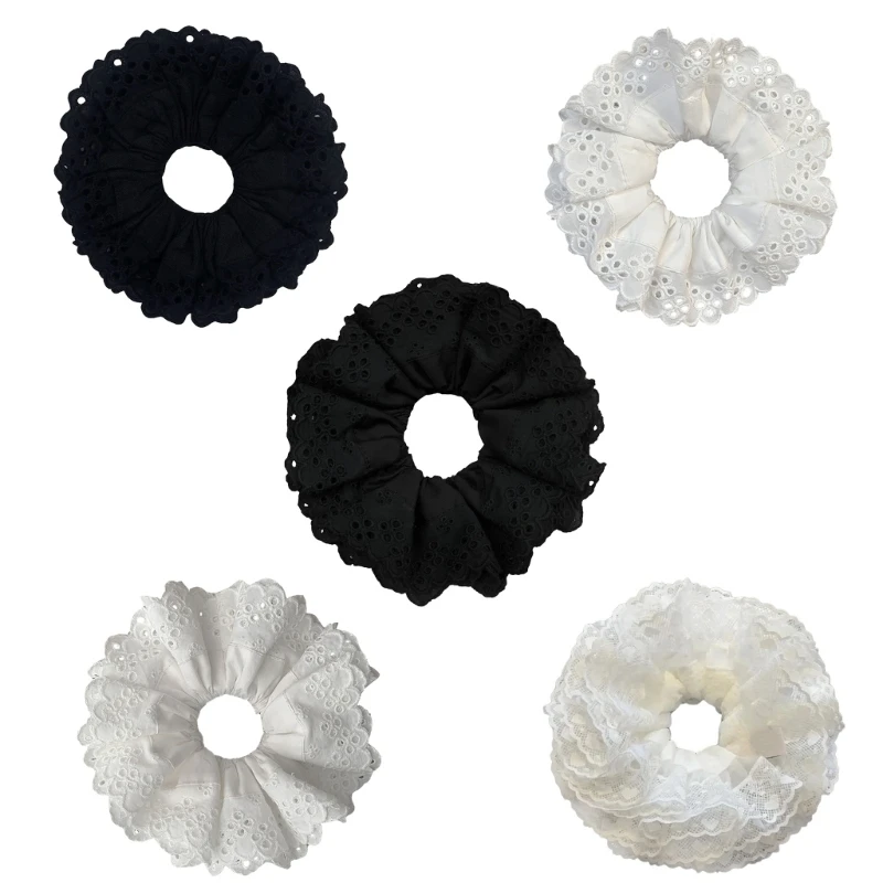 

Elegant Double Layer Lace Scrunchies for Women Large Hairband Elastic Hair Scrunchy French Style Hair Bobbles DropShipping