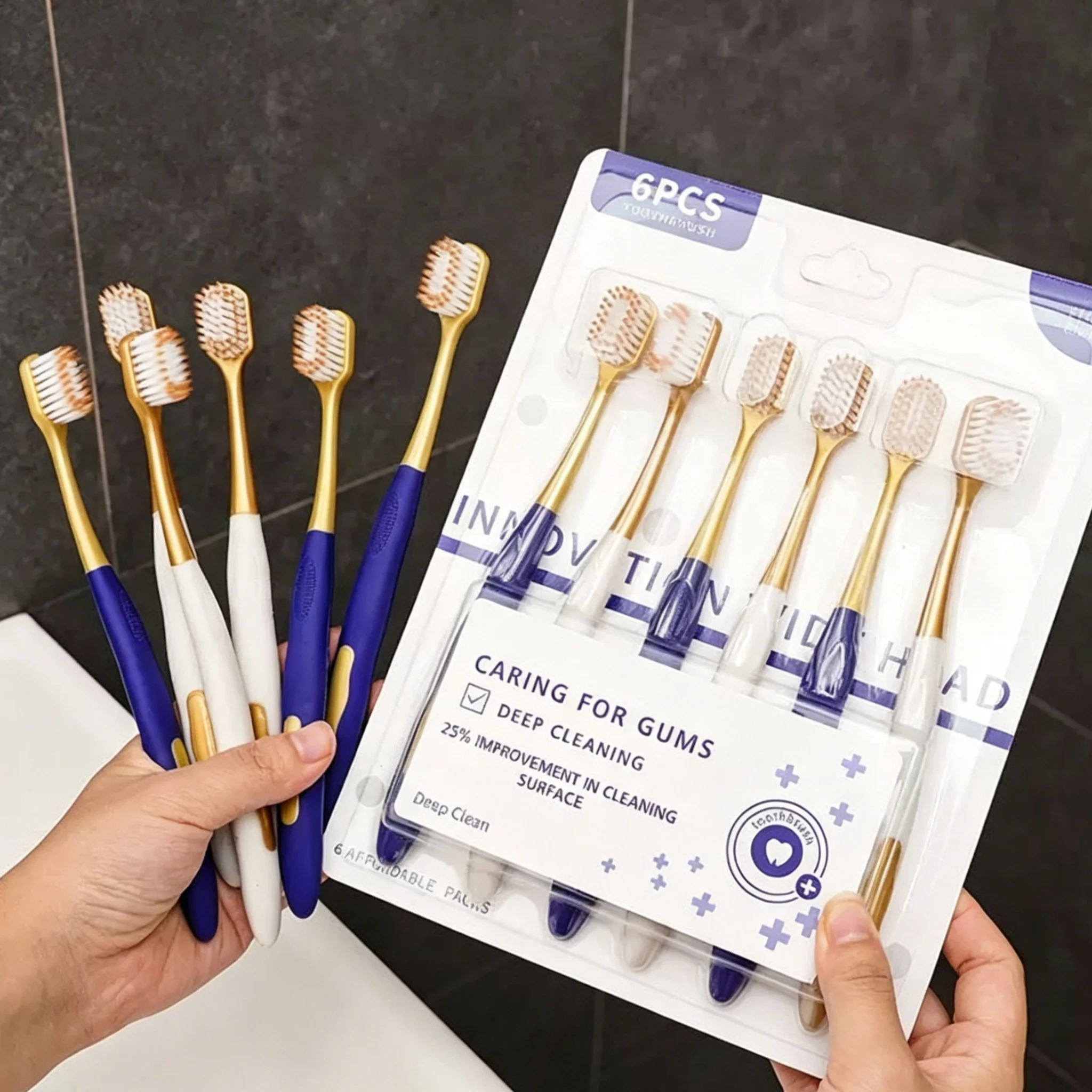 High Quality Wide Head Household 6-pack Adult Soft Bristled Toothbrush For Both Men And Women, Soft And Delicate Details