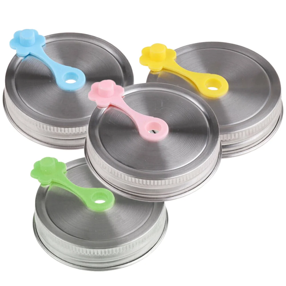 

4Pcs Stainless Steel Mason Jar Lids Straw Hole Leakproof Covers Airtight Can Canning Jar Lids Glass Drinking Bottle Sealing