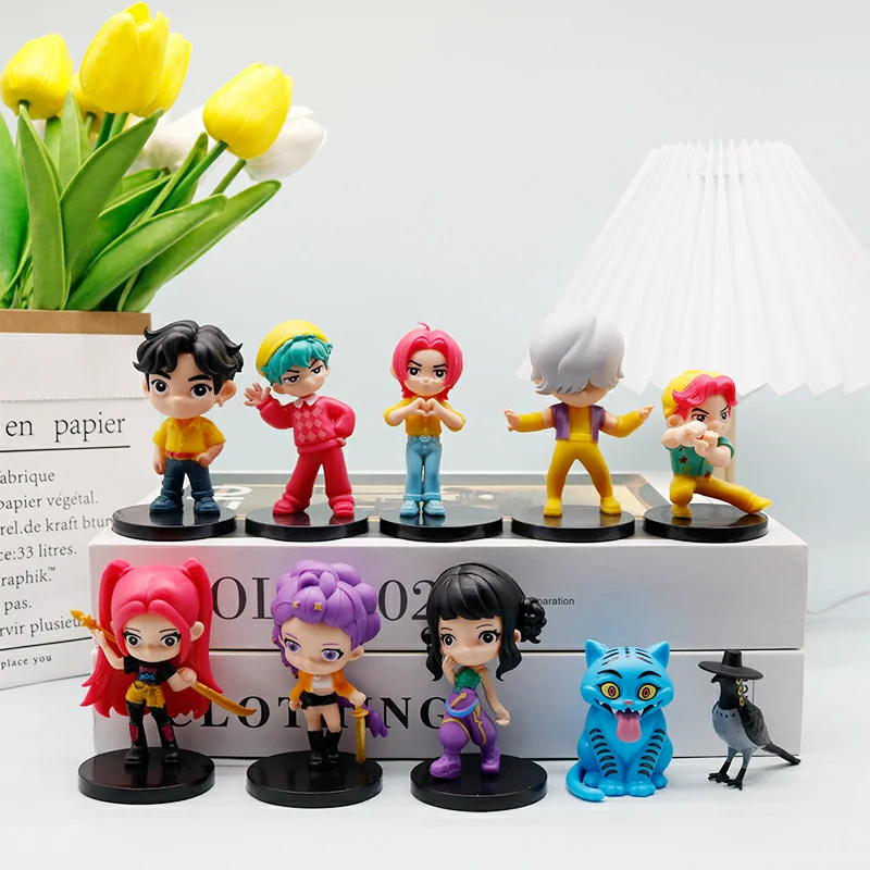 10pcs Anime Demons Hunters Figure Rumis Miras Zoeys Tiger Figurine Toy Desk Decoration Statues Ornament Birthday Gift For Ki