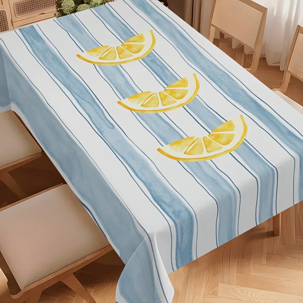 1 PC Blue and White Striped Lemon Tablecloth, Thick Polyester Modern Tablecloth, High-end Scandinavian Stylexzj