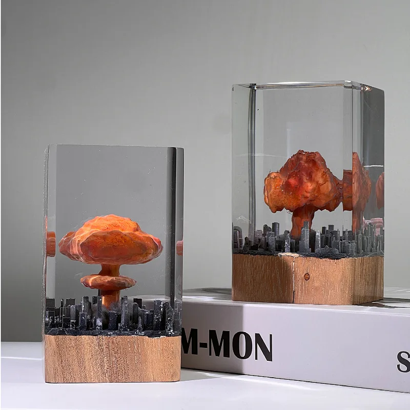Creative Explosion Mushroom Cloud Crystal Epoxy Resin Luminous Sculpture Home Decoration Handmade Art Piece Gift