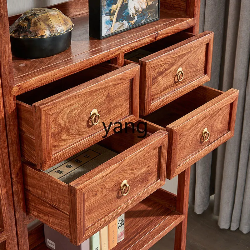 LMM  simple mahogany bookcase floor display rack new Chinese living room storage rack