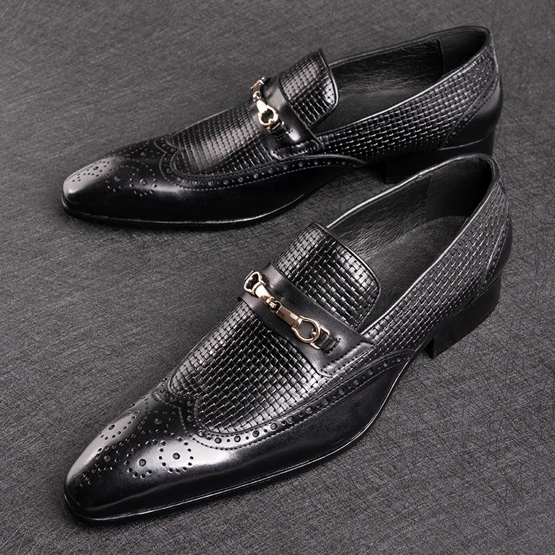 Zapatos informales de negocios a la moda de cuero genuino hechos a mano para fiesta, boda, zapatos de vestir de oficina para hombre, mocasines