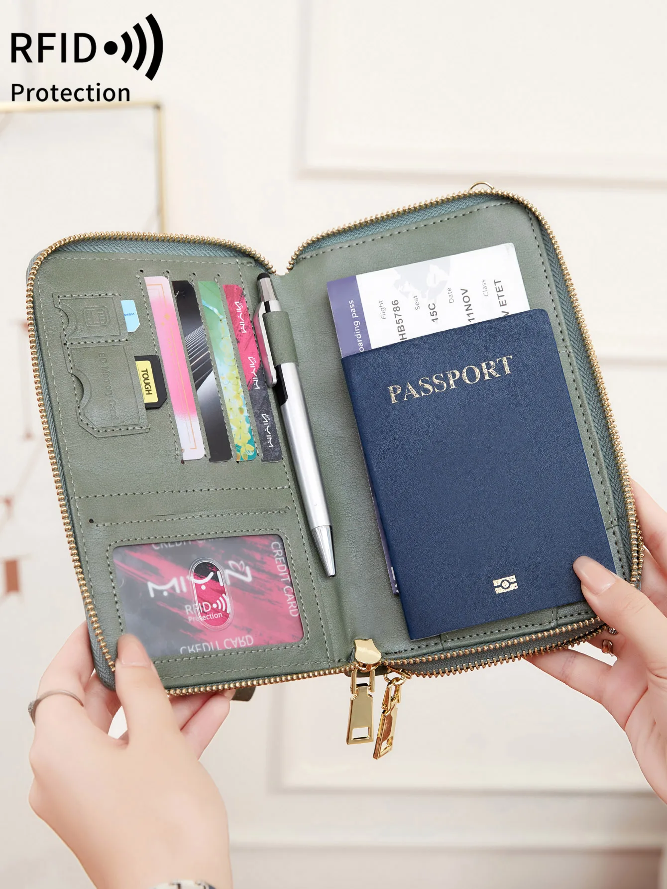 New Travel Passport Wallet Fashionable Multi functional Double Zipper Passport Cover PU Leather Passport Clip Travel Accessories