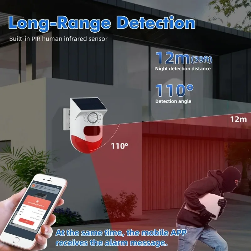 WiFi Outdoor Solar Infrared Alarm Wireless Siren Home Security Alarm System Waterproof Strobe Siren App Remote Control wallet