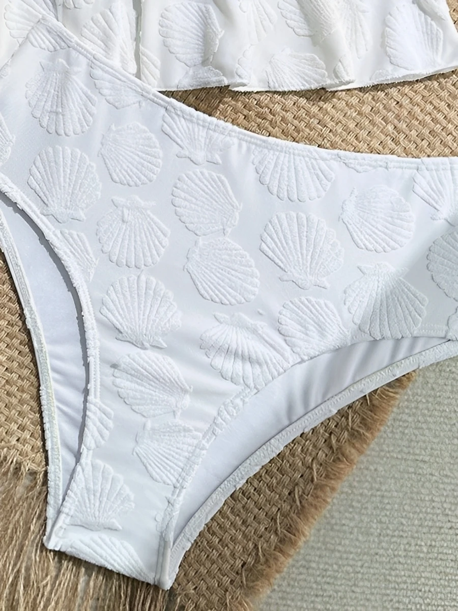 2025 كشكش Tankini قطعتين الصلبة ملابس السباحة النساء قذيفة الأبيض ملابس السباحة الإناث الاستحمام السباحة لباس سباحة بحر #6