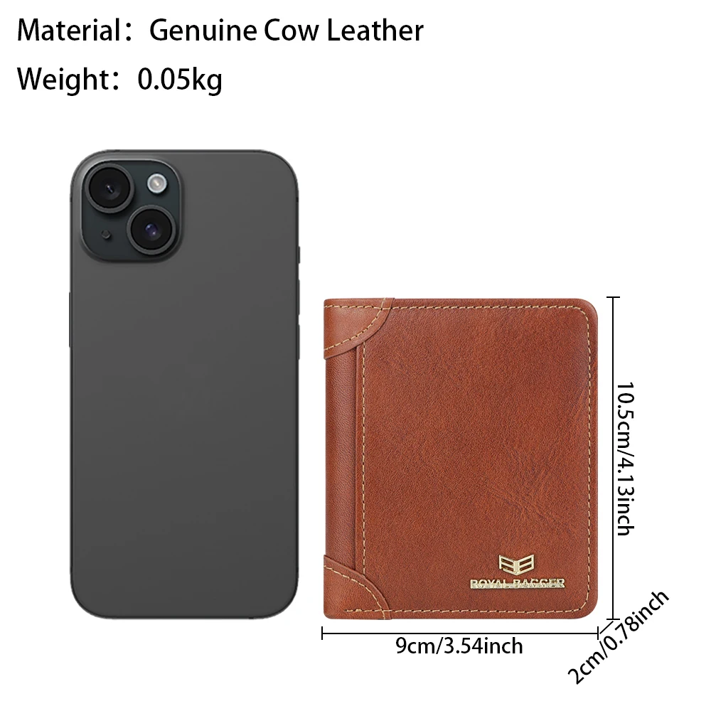 Portafoglio bifold da uomo in vera pelle vintage Royal Bagger RFID – Porta carte sottile e semplice 3122