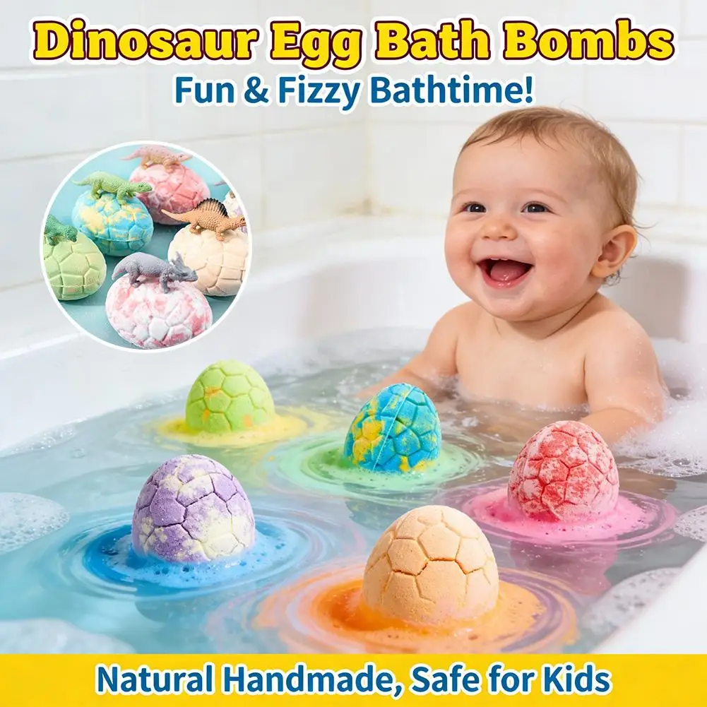 1/6PCS Kids Bath Bombs with Surprise Dinosaur Inside, Fizzy Spa Balls Gift Set with Animal Toys Fun Relaxing Bath Balls for Kids