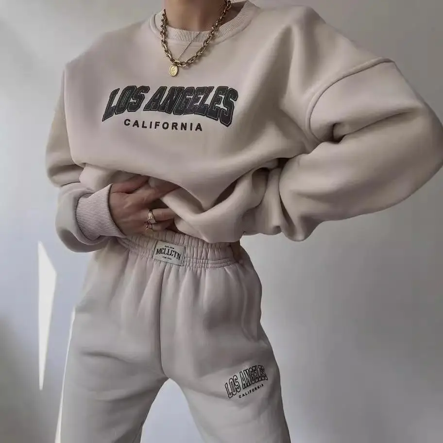 

Women's Printed Thick Suit Sweatshirt Long Sved Pants Fashionable Three-Piece Set Commute Style Autumn Collection