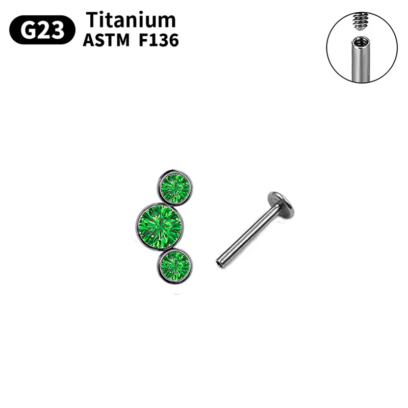 G23 Titanium Sparkly Green CZ Cluster Labret Stud ASTM F136 Titanium Internal Thread Lip Helix Piercing Jewelry Wholesale Bulk