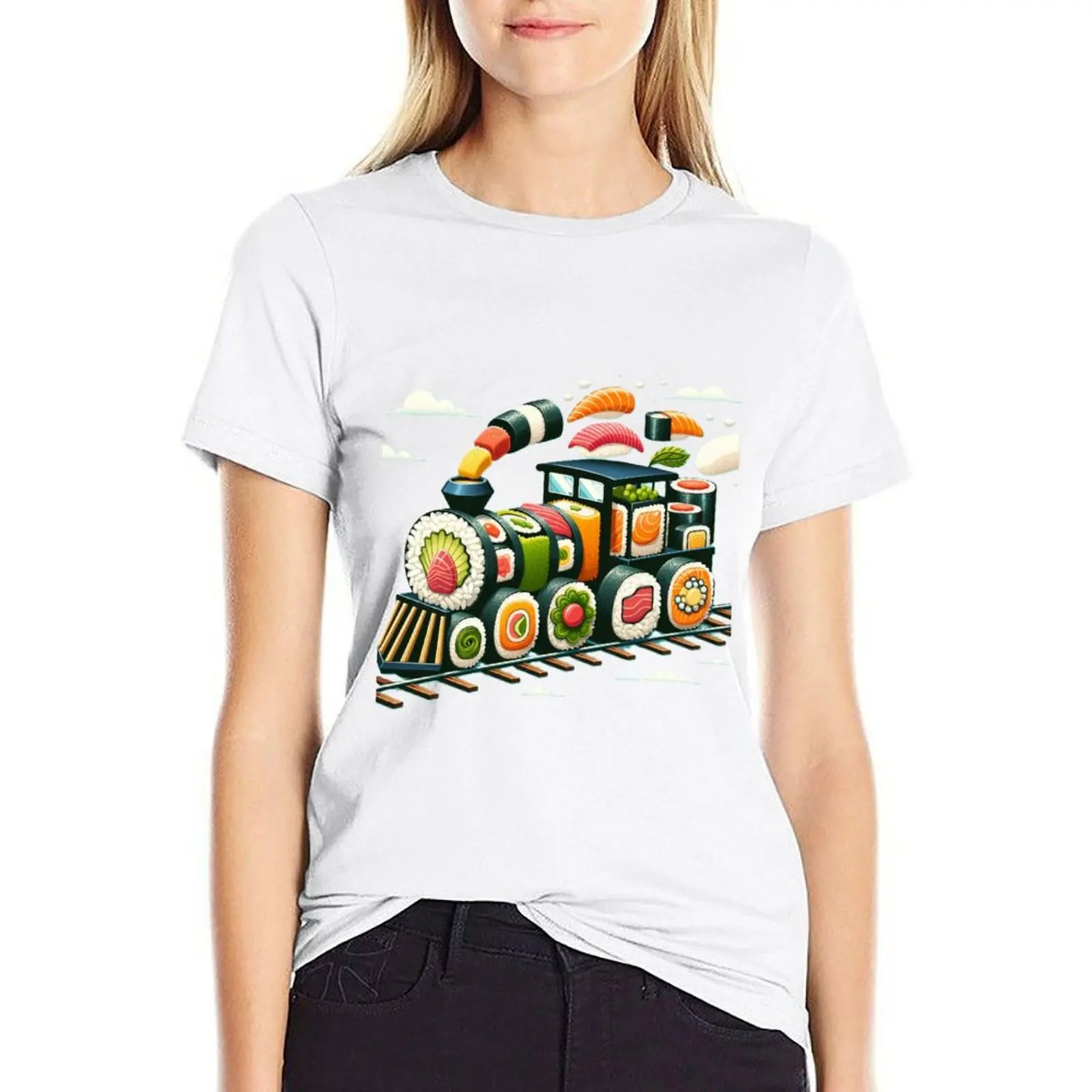 

Sushi Train T-shirt cute tops summer top anime clothes workout shirts for Women