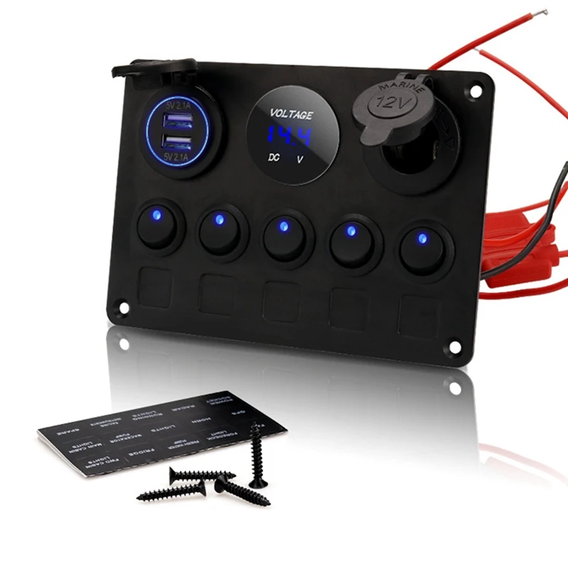 Waterproof Voltmeter Power Dual USB Socket Panel 12V 5+3Panels For Boat Yacht Caravan-Truck