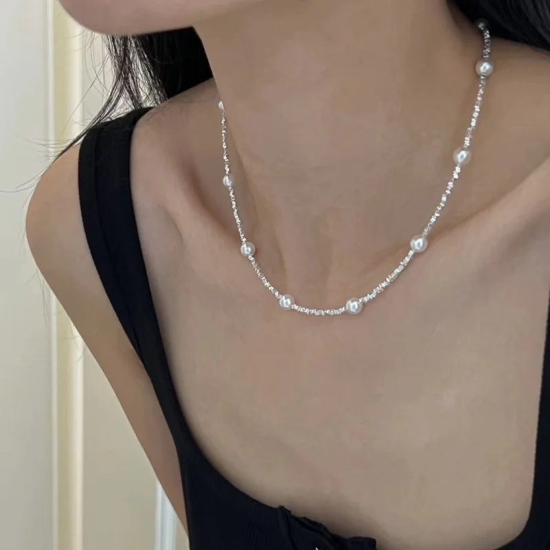5-6mm small pearl necklace, fashionable and versatile women's choker, natural pearls