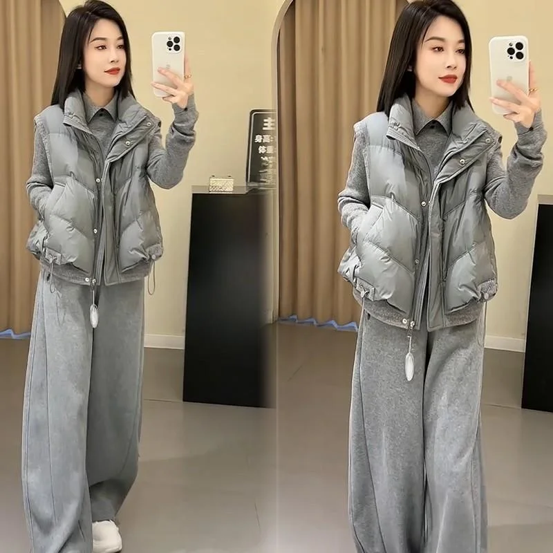 

Модный комплект для похудения: осенне-зимняя новинка, женский повседневный комплект из футболки и брюк с высокой талией, свободного кроя, из смесового хлопка